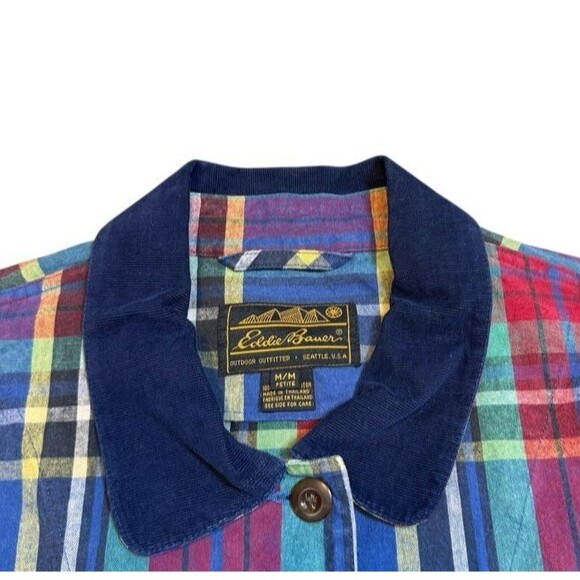 Women Size Medium Petite Plaid Corduroy Collar - Picture 2 of 7